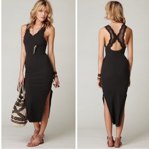 Free People ribbed lace strap halter mid dress - Picture 1 of 2